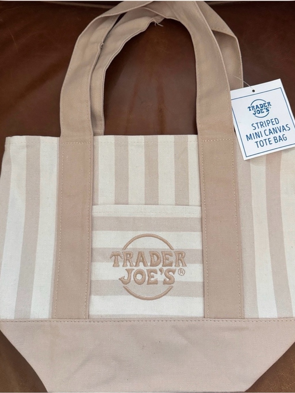 Trader Joe's Beige Striped Mini Canvas Tote Bag